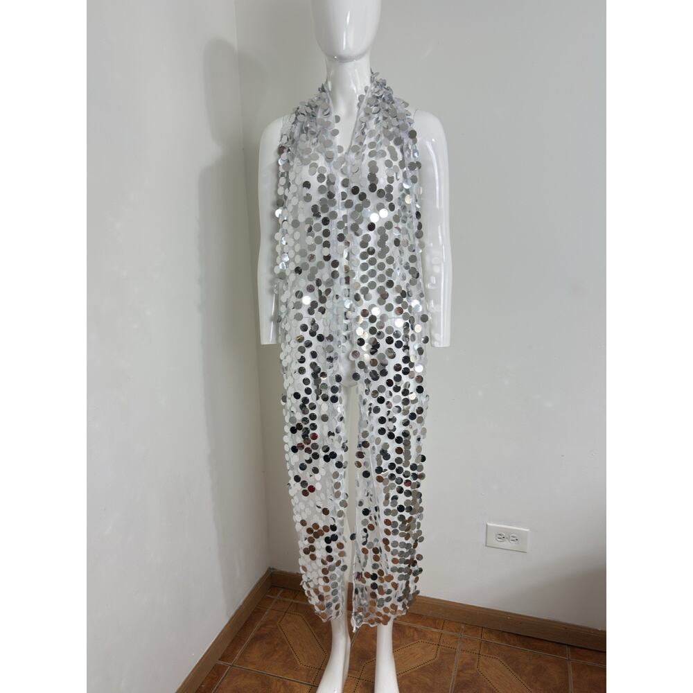 Sparkly Silver Sequin Rectangle Wrap Scarf Coachella Burning Man Festival Outfit - Picture 2 of 8